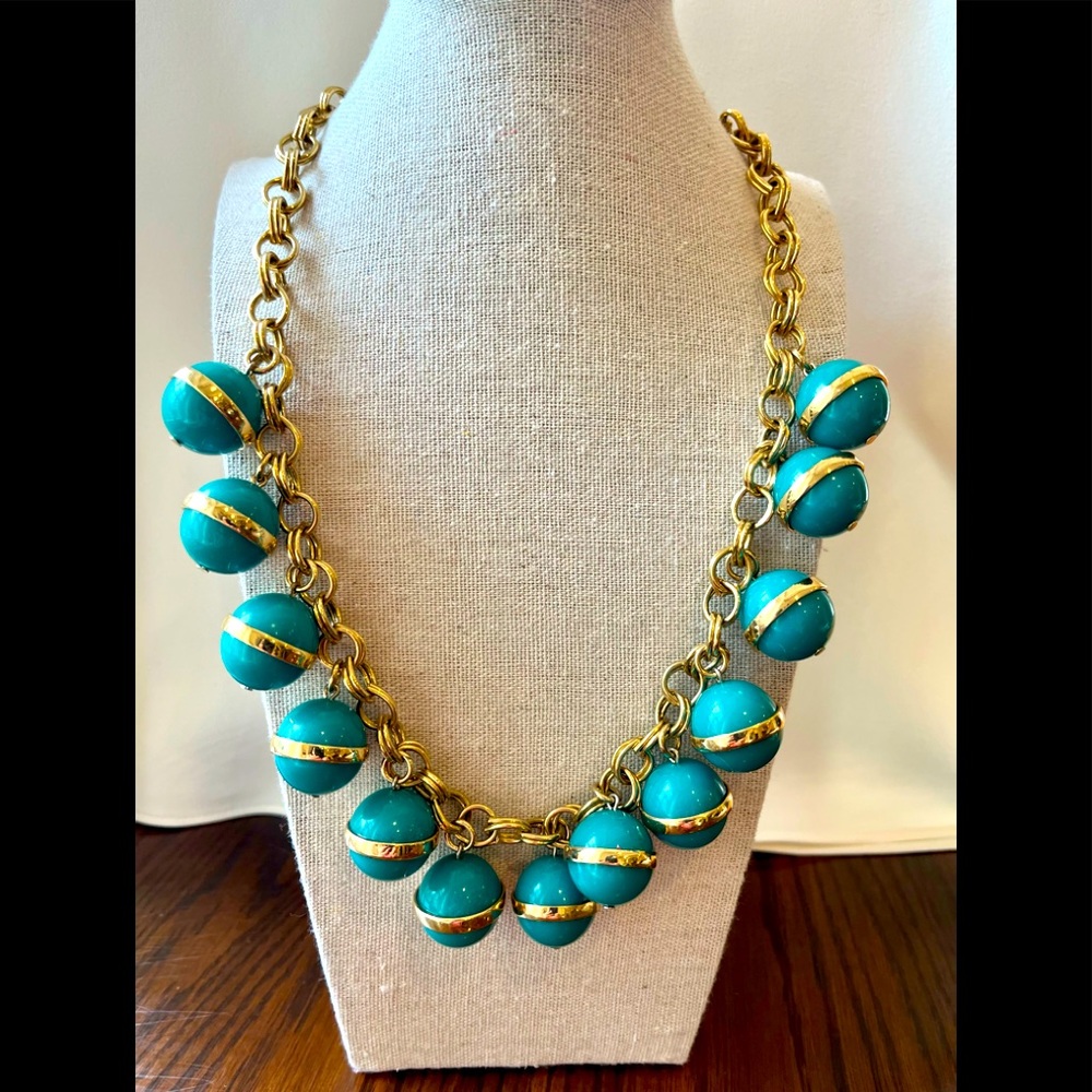 J. Crew Green and Gold Bauble Necklace